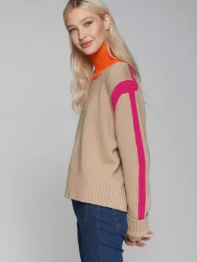 Vilagallo JERSEY CUELLO Turtleneck Beige and Rosa Jumper 31736