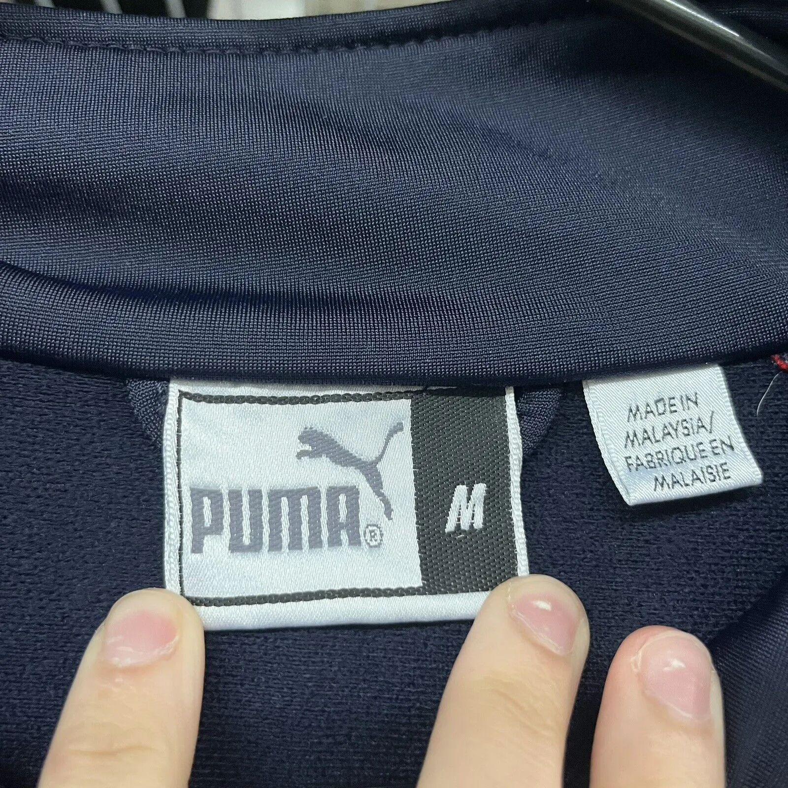 Vtg 2000s Y2K Puma Track Jacket Men's M Navy Red Stripe Zip Up