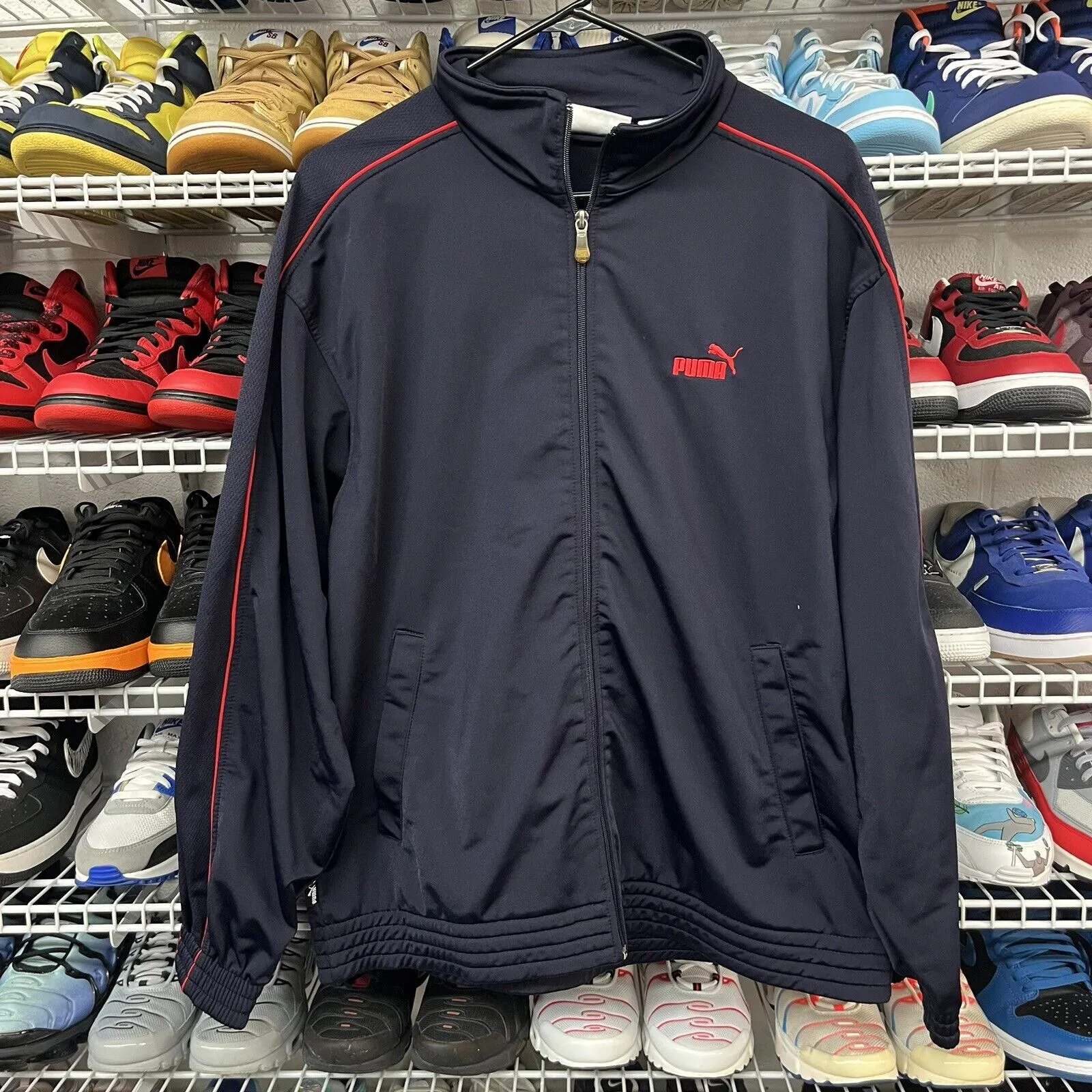 Vtg 2000s Y2K Puma Track Jacket Men's M Navy Red Stripe Zip Up