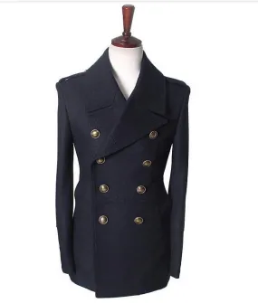 Wholesale-gothic those days clothing british winter slim fit Navy blazer wool mens pea coat trench long jackets coats for men