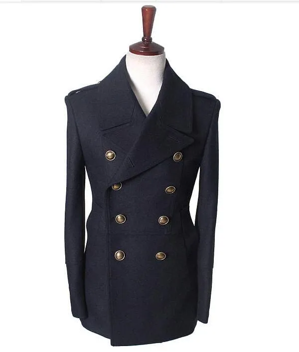 Wholesale-gothic those days clothing british winter slim fit Navy blazer wool mens pea coat trench long jackets coats for men