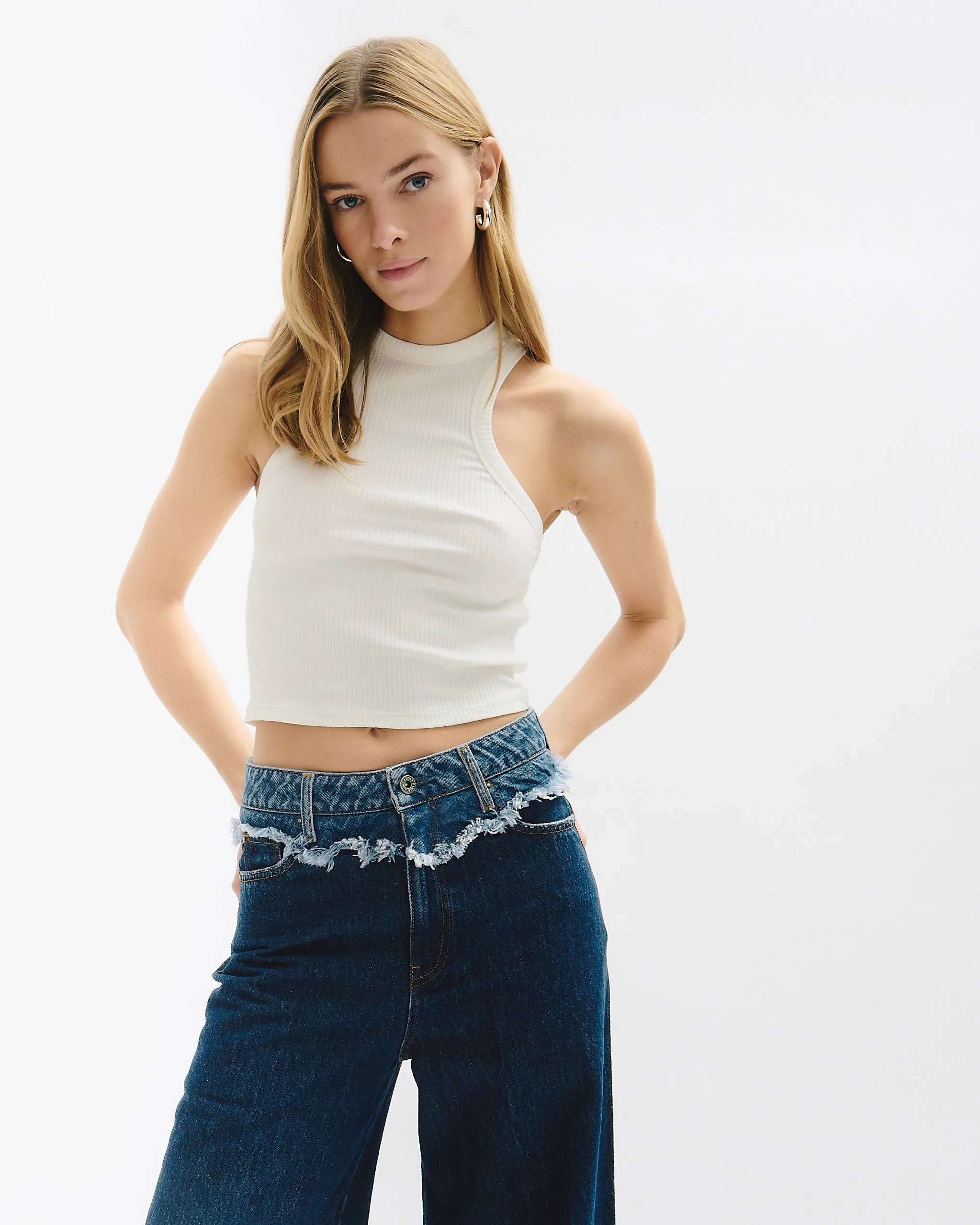Wide leg bicolor denim
