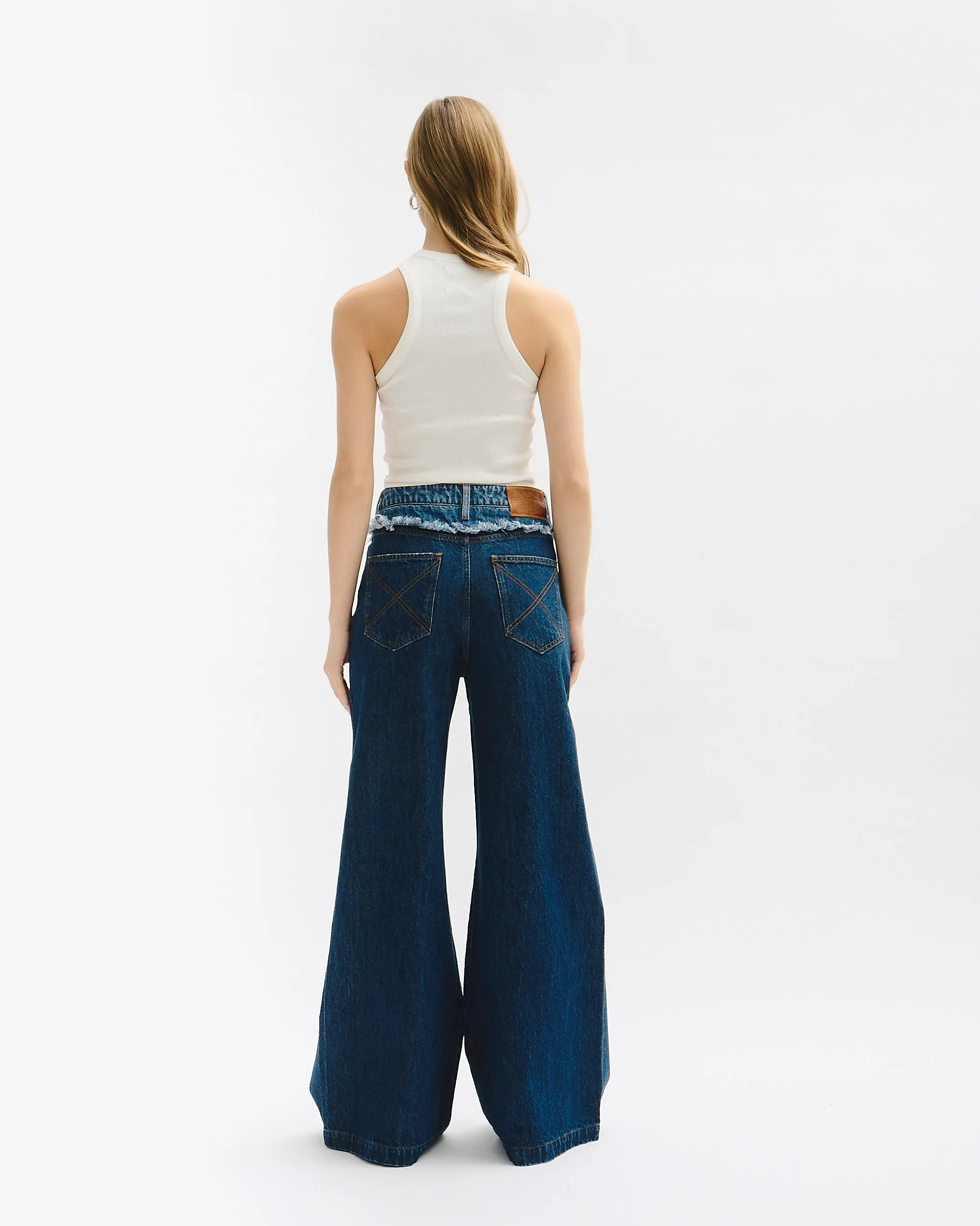 Wide leg bicolor denim