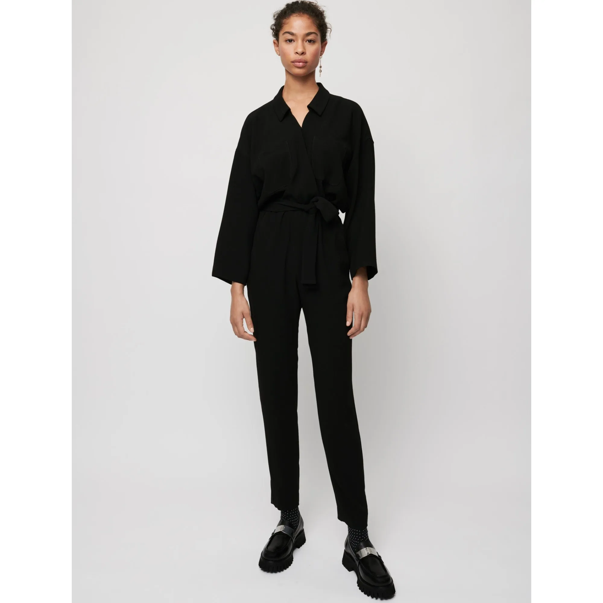 Women Belted Jumpsuit - Black