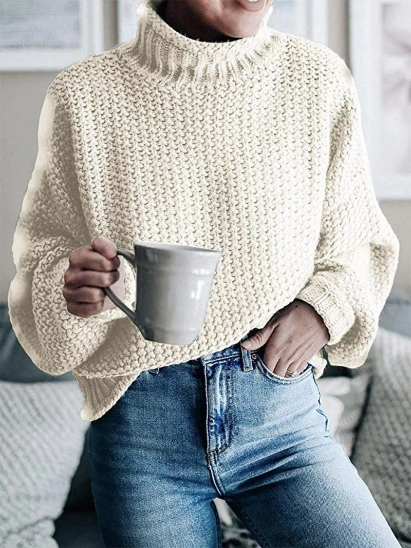 Women Winter Kint Crew Neck Turtleneck Sweater