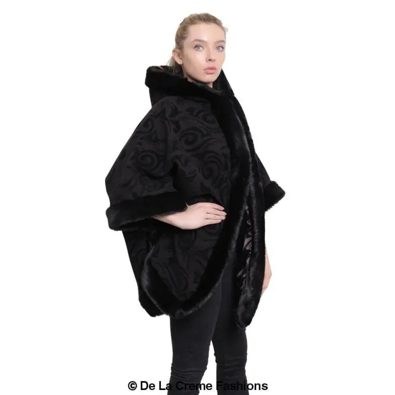 Women’s Tribal Print Fur Lined Hooded Cape