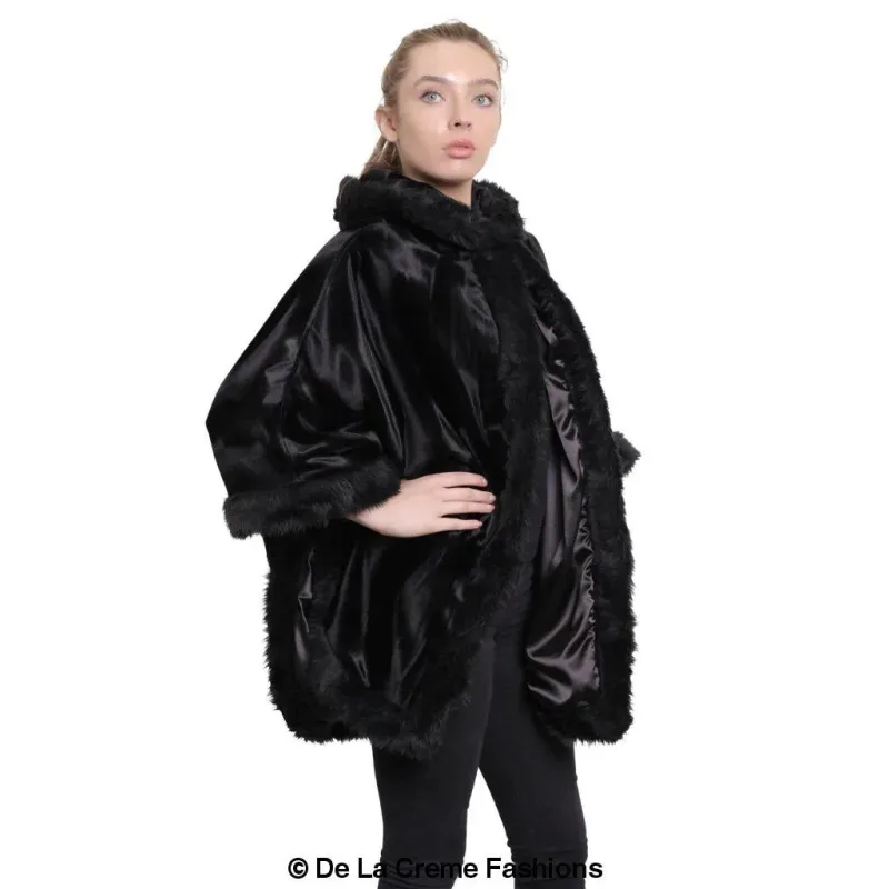 Women’s Tribal Print Fur Lined Hooded Cape