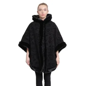 Women’s Tribal Print Fur Lined Hooded Cape