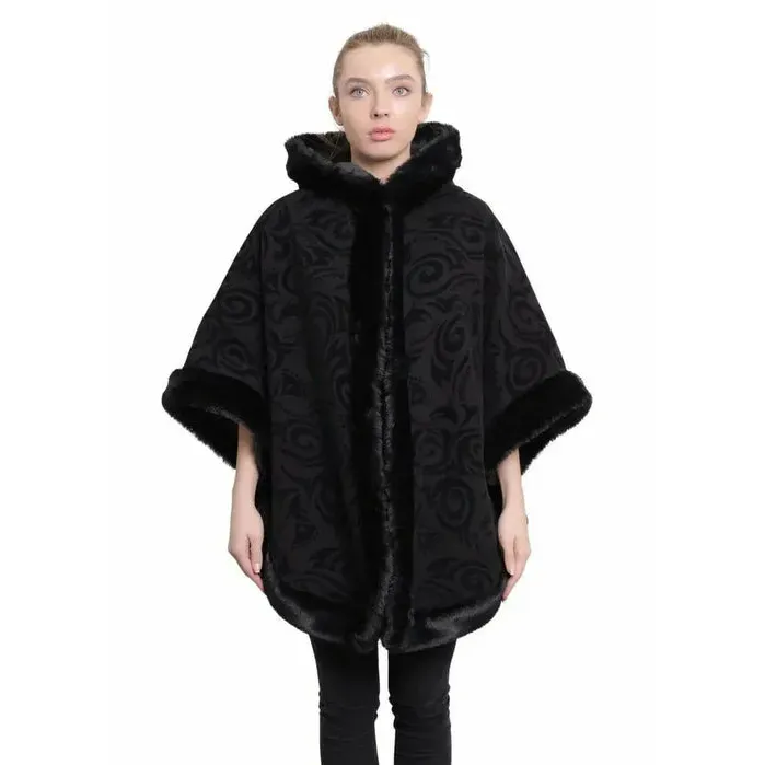 Women’s Tribal Print Fur Lined Hooded Cape