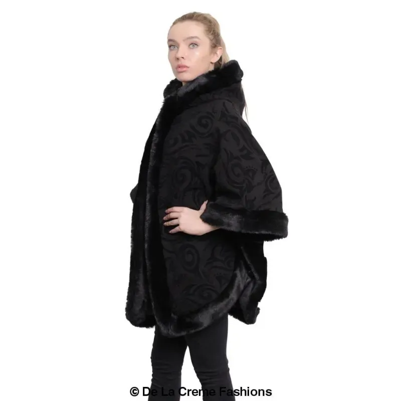 Women’s Tribal Print Fur Lined Hooded Cape