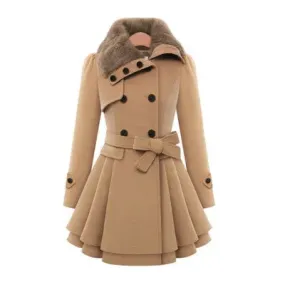 Women's Winter Slim Long Wool Sherpa Korean Cashmere England Style Trench Coat