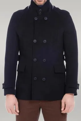 WSS Standing Collar Cachet Short Black Men Coat  - Singen