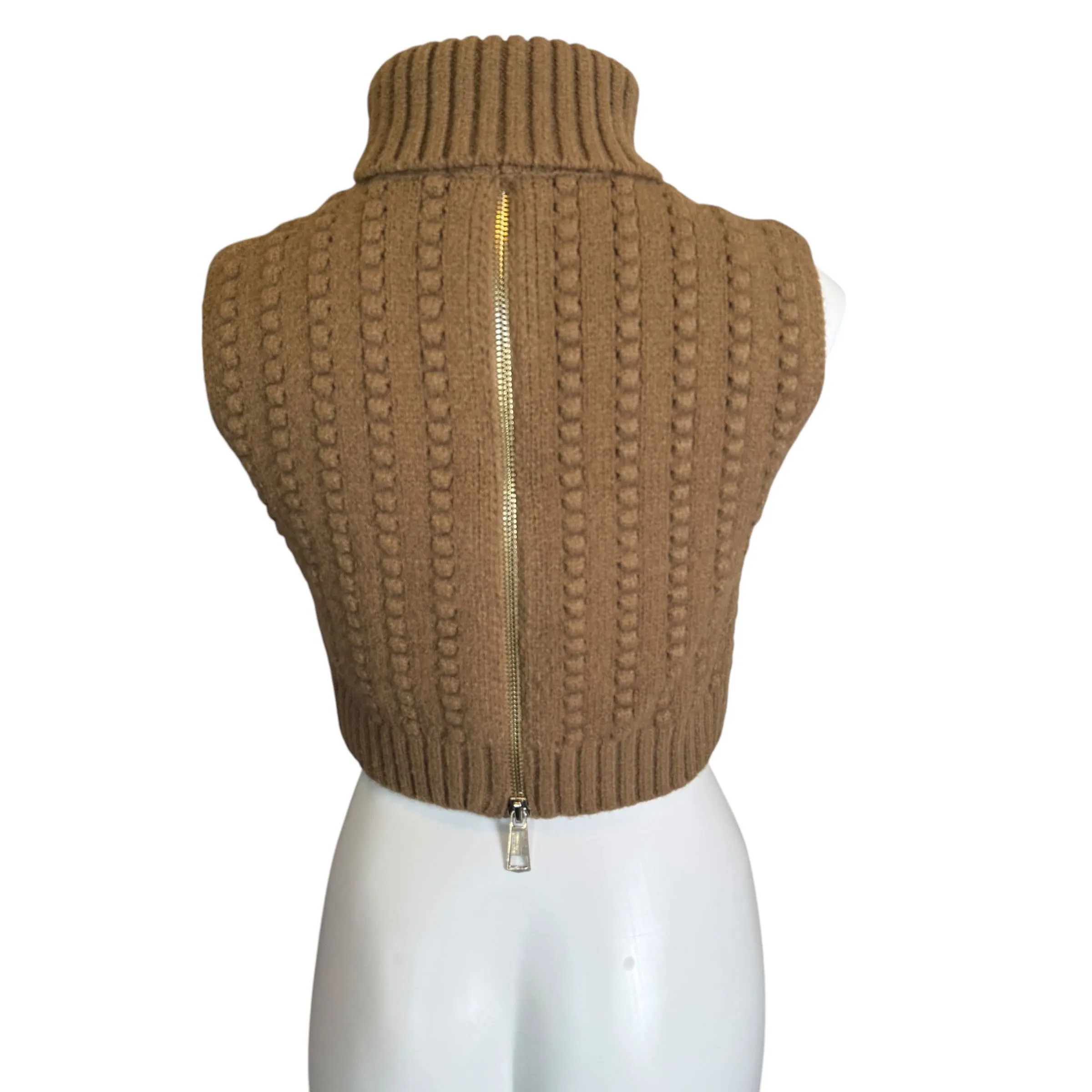 Zara | Women's Brown Bubble Zip Back Sleeveless Sweater | Size: S