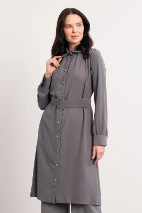 ZRF Women Belted Shoulder Stoned Tunic - Gray - West Lafayette