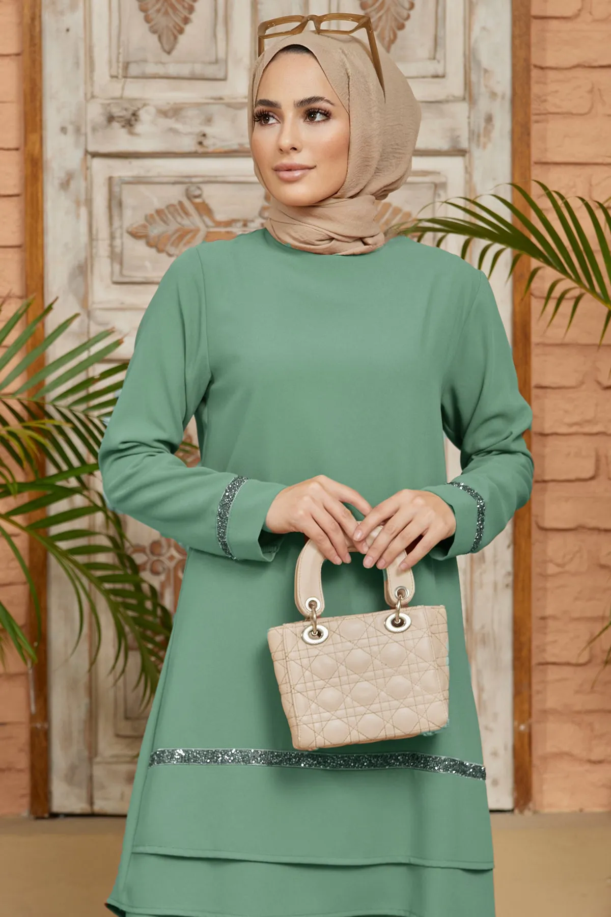 ZRF Women Stone-Detailed Tunic Pants Set - Mint - Cascina